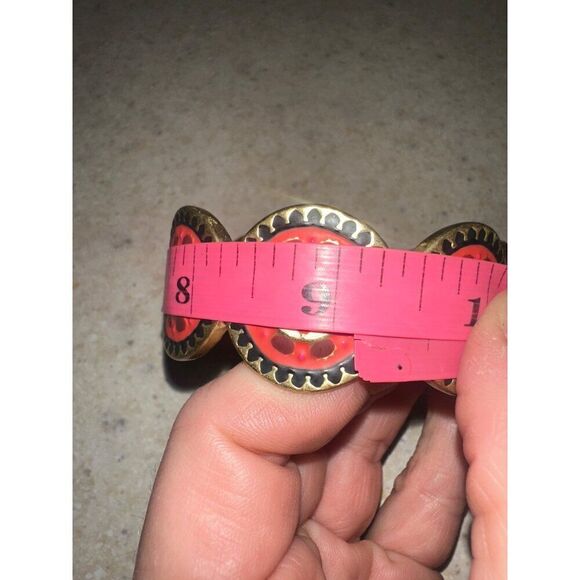 LUCKY BRAND COUTURE SUZANI CIRCLE RED ENAMEL GOLDEN METAL LARGE BANGLE BRACELET - Picture 9 of 10